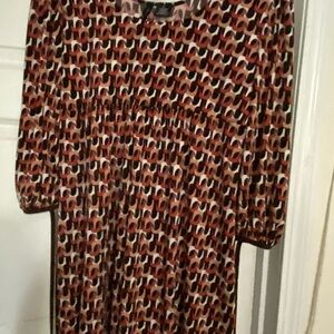 Geometric Print Long Sleeve Women's tunic- Rust Multi